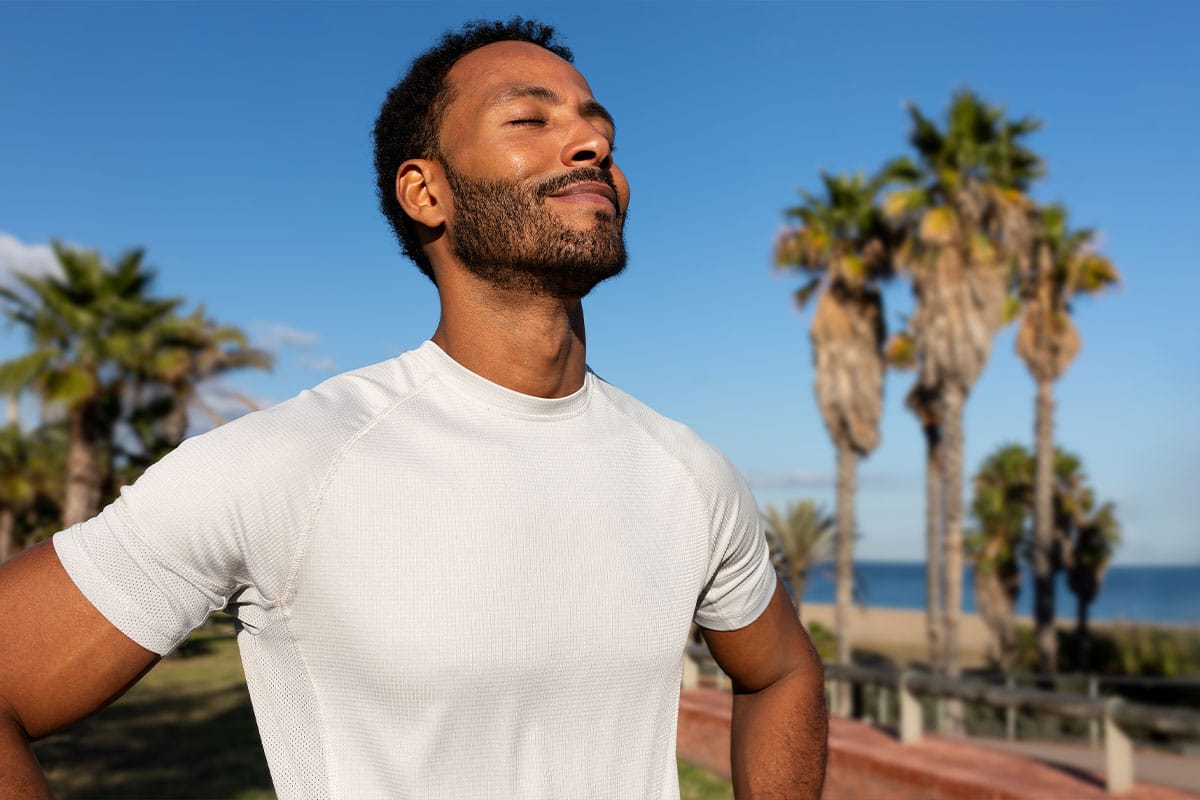 man feeling peaceful after taking Korbiotic to help his mood